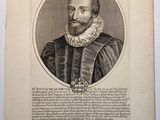 an old engraving of a man with a beard and a collar