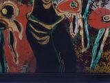 a picture of a painting of a woman in a black dress