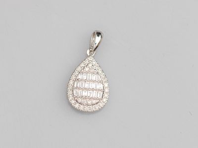 a white gold and diamond tear shaped pendant
