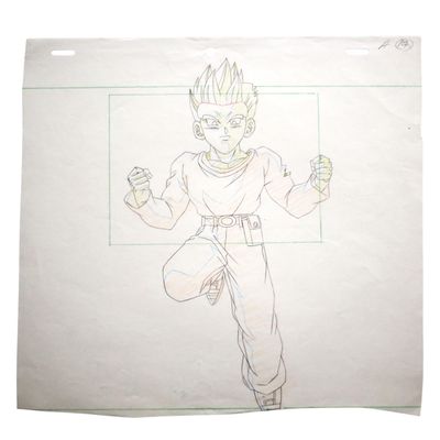 dessin représentant un jeune homme en chemise blanche et pantalon bleu