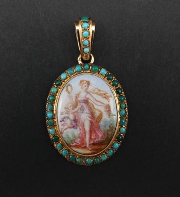 Pendentif en émail dans une monture en or jaune 750 sertie d…