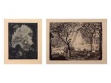 deux photographies en noir et blanc représentant un parc avec des arbres et un bâtiment