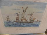 painting of a sailing ship in the ocean with birds flying around it
