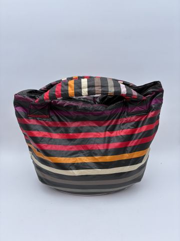Sonia RYKIEL – Sac besace en nylon rayé multicolore. Bon état