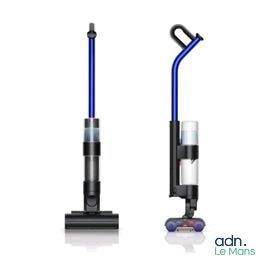 two different types of vacuum cleaners on a white background