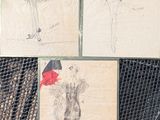 four drawings of a woman in a dress and a man in a hat