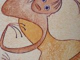 painting of a woman holding a fish in her right hand
