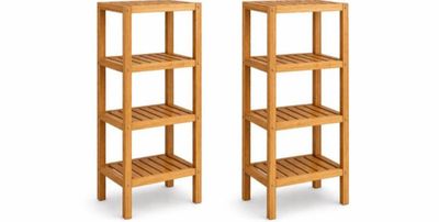 deux étagères en bois sur fond blanc, avec un fond blanc