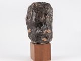 une image représentant une sculpture représentant une tête d'homme posée sur un socle en bois
