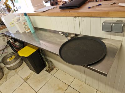 an image of a kitchen with a pan on the counter