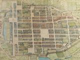 an old map of a city with lots of buildings on it