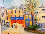 un tableau représentant une scène de rue avec des passants
