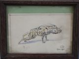 tableau représentant un chien et un chat, encadré et accroché au mur