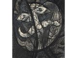 an image of a black and white drawing of a woman with a cat