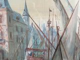 a picture of a painting of a boat in the water