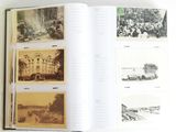 an open book with pictures of people and buildings on it