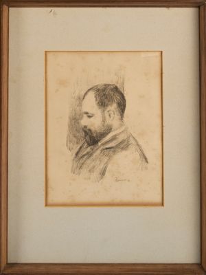 un dessin représentant un homme barbu, dans un cadre en bois