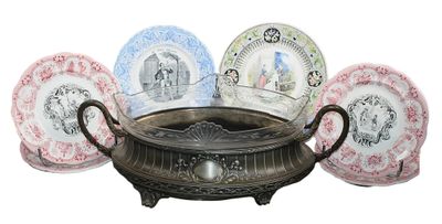 five different plates and a bowl on the table