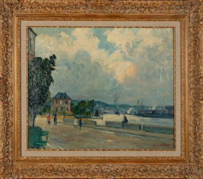 an image of a painting of people walking on a beach