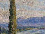an image of a painting of a path leading to a lake