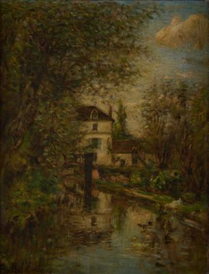 Ecole de la fin du XIXe siècle Paysage au moulin