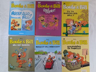 six livres pour enfants consacrés à Boule et Bill, dont un chien, un chat et un chien