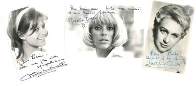 trois photos en noir et blanc de femmes, sur lesquelles figurent des inscriptions manuscrites