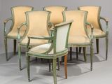 set of six louis xvi style painted and parceled armchairs