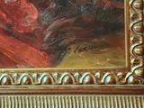 a picture of a painting of a woman in a red dress