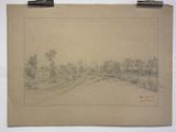 une image représentant un dessin d'une route avec des arbres en arrière-plan