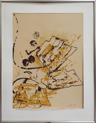 painting of a man reading a book on a table in a room