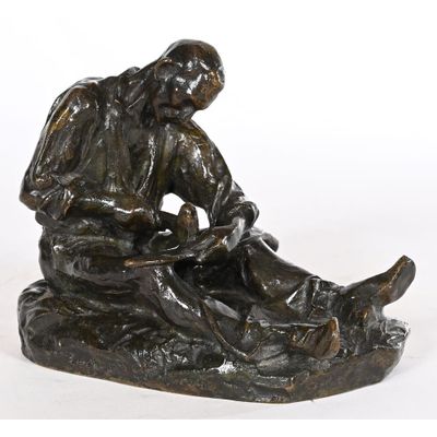 DALOU Aimé-Jules. (1838-1902). « Paysan affûtant sa faux ». - Photo 1