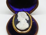 étui en velours violet orné de la silhouette blanche d'une femme de profil