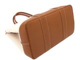 brown leather case with white stitching on top of it