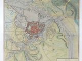 an old map of a city with a castle in the middle of it