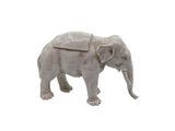 statue of an elephant with a saddle on its back on a white background