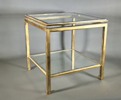gold metal and glass side table with a glass top