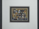tableau représentant un motif noir et or, bordé d'une bordure blanche