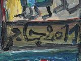 a painting of a man riding a horse on the street