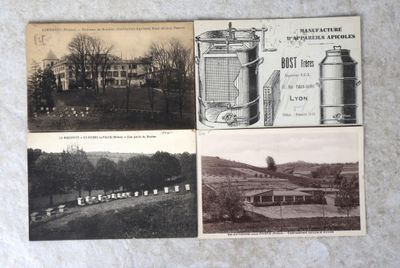 trois anciennes cartes postales représentant une ferme et une maison de campagne