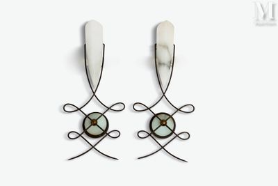 paire d'appliques murales noires et blanches ornées d'un motif vert et blanc