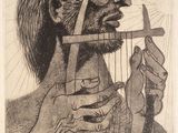 drawing of a man with a harp in his hand