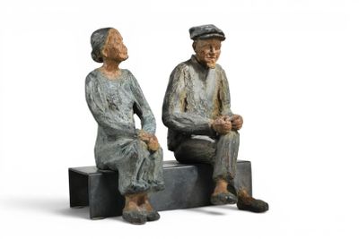 DUBOR-BAGUET Marie. Couple à la cigarette, bronze à patine c…