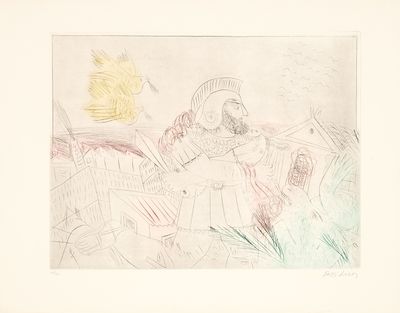 drawing of a woman sitting on a couch with a bird in the background