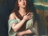 tableau représentant une femme tenant un livre et un crâne