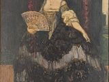 painting of a woman sitting in a chair reading a book