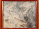 a picture of a painting of two fish in the water