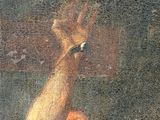 a painting of a man holding a baby in his arms