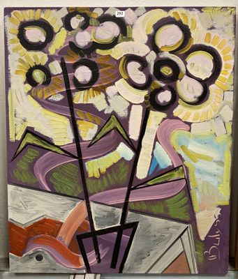 une peinture de fleurs dans un vase sur une table