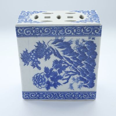 Support de tête ou boite à encens en céramique décor bleu bl…